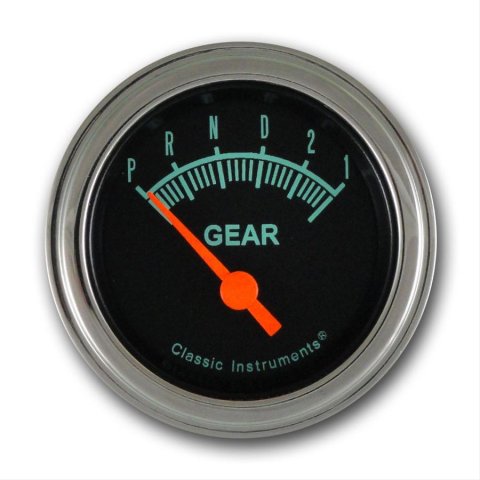 Classic Instruments Gear Selector Gauges GS07SLF Gauge, Selector, Round, Dash Mount, 2 1/8 in., Black Face, Polished Bezel, without Overdrive, Each