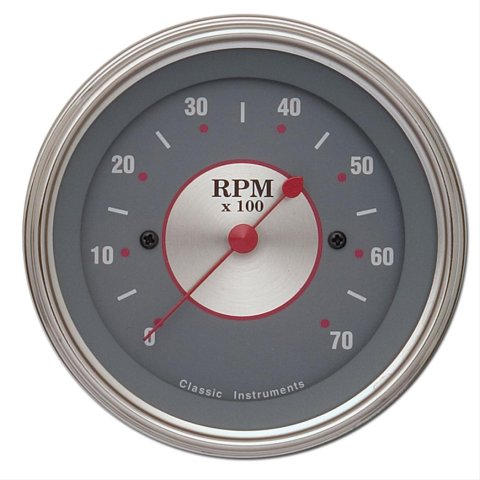 Classic Instruments Silver Series Tachometers SS70SLF Gauge, Tachometer, Classic, Analog, 0-7,000 rpm, 3 3/8 in. Diameter, In-dash, Electrical, Gray Face, V8, Each thumbnail 1