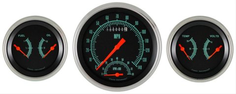 Classic Instruments G-Stock Series Gauge Sets GS61SLC Gauges, G-Stock, Speedometer, Tach, Water Temp., Oil Pressure, Fuel Level, Black Face, Analog, Set of 3