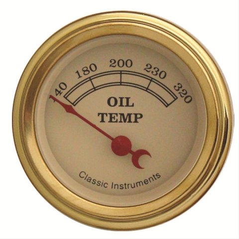 Classic Instruments Vintage Series Gauges VT28GLC Gauge, Series, Oil Temperature, 140-320 degrees F, 2 1/8 in., Tan Face, Analog, Electrical, Each