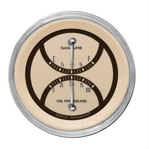 Classic Instruments Nostalgia VT Series Gauge Sets NT72SHC Gauge, VT, Dual, Oil Pressure, Fuel Level, 3 3/8 in., Beige Face, Analog, Electronic, Each