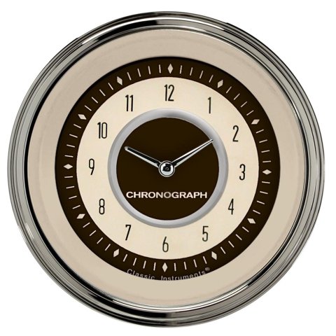 Classic Instruments Nostalgia VT Series Gauges NT93SLC Gauges, Series, Clock, 12 Hours, Analog, Electrical, 3 3/8 in., Beige Face, Black Numbers, Stainless Steel Color Bezel, Each