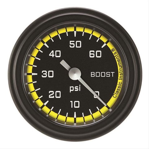 Classic Instruments Auto Cross Yellow Series Gauges AX143YBLF Boost Gauge, AUT CRS YLW 2" BOOST, 60psi ELECT, FULL SWEEP