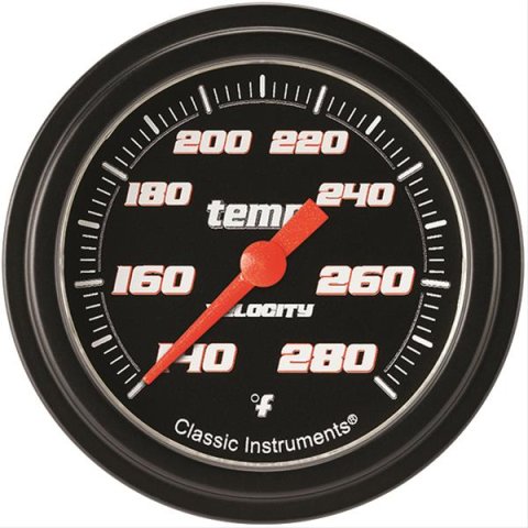 Classic Instruments Velocity Series Gauges VS326BBLF-12 Gauge, Black Series, Water Temperature, 140-280 Degrees F, 2 5/8 in., Low Step Bezel, Analog, Electrical, Each
