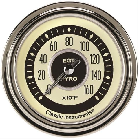 Classic Instruments Nostalgia VT Series Gauges NT398SLF Gauge, Analog, Series, EGT, 0-1600 Degrees F, 2 5/8 in. Diameter, Cream/Brown Face, Full Sweep, Each