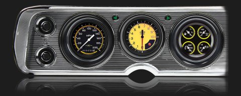 Classic Instruments 1964-65 Chevelle Package Gauge Sets CV64AXY Kit, AutoCross Yellow Series, Direct Fit, Chevy, Chevelle, 1964-1965, Speedometer, Tach, Fuel Level, Oil Pressure, Water Temp, Voltmeter, Kit
