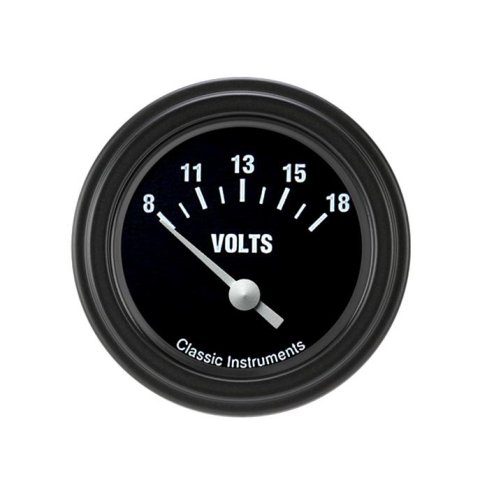 Classic Instruments Hot Rod Series Gauges HR30BLF Gauge, Series, Voltmeter, 8-18 volts, 2 1/8 in., Black Face, Black Low Step Bezel, Flat Lens, Each