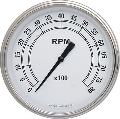 Classic Instruments White Series Tachometers CW71SLF Gauge, Series, Tachometer, 0-8,000 rpm, 5 in., Face, Analog, Electrical, Each