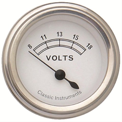 Classic Instruments White Series Gauges CW30SLF Gauge, Series, Voltmeter, 8-18 V, 2 1/8 in., Face, Analog, Electrical, Each