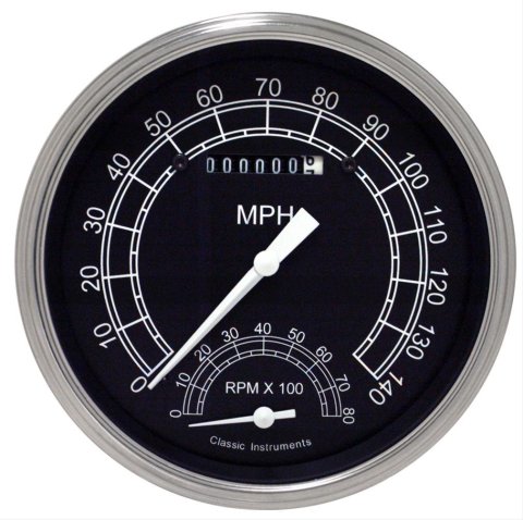 Classic Instruments Traditional Series Gauges TR50SLF Gauge, Series, Speedometer, Tachometer, Black Face, Analog, Each