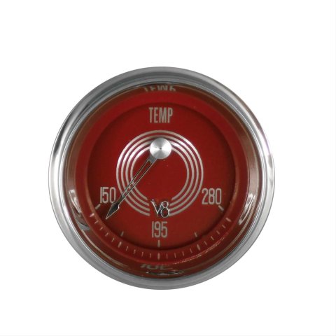 Classic Instruments V8 Red Steelie Series Gauges V8RS26SHC Gauge, Steelie, Analog, Water Temperature, 140-280 degrees F, 2 1/8 in. Diameter, Face, Electrical