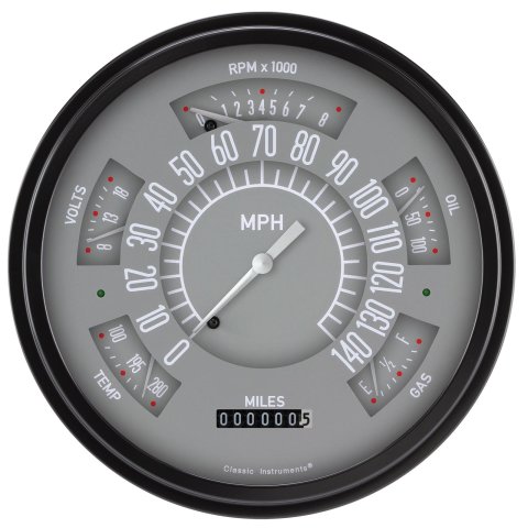 Classic Instruments Six Pack Gauge Sets SX01GBLF Pack, 6 in 1 Set, Gray face, Matte black Low Bezel