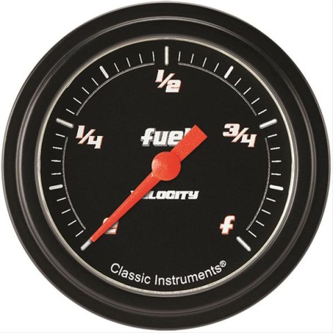Classic Instruments Velocity Series Gauges VS309BBLF Gauge, Black Series, Fuel Level, Programmable, 2 5/8 in., Low Step Bezel, Analog, Electrical, Each