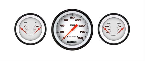 Classic Instruments Velocity Series Gauge Sets VS64WBLF Kits, Velocity, Analog, Speedometer, Fuel Level, Oil Pressure, Volts, Water Temp., White Face, Black with Orange Outline Numbers, 4 5/8 in., Kit
