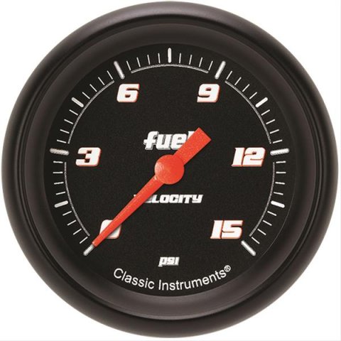 Classic Instruments Velocity Series Gauges VS345BBPF Gauge, Black Series, Fuel Pressure, 0-15 PSI, 2 5/8 in., Performance Bezel, Analog, Electrical, Each