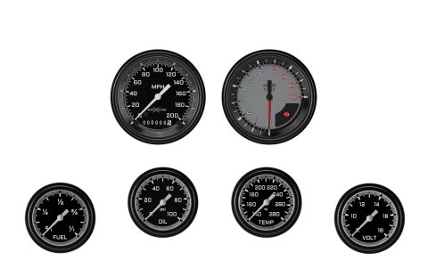 Classic Instruments Auto Cross Gray Series Gauge Sets AX301GBLF Set, Performance AutoCross, AutoCross Gray, 6-Gauge Set, 3 3/8 in. Speedo, 2 5/8 in. Secondary Gauges, Black/Gray Face, Set