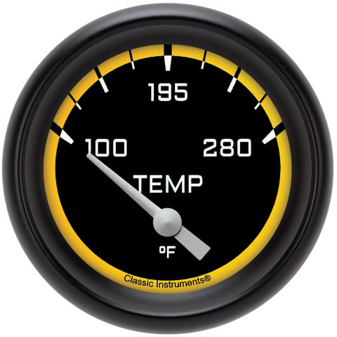 Classic Instruments Auto Cross Yellow Series Gauges AX226YBPF-02 Gauges, Series, Water Temperature, 140-280 degrees F, Analog, Electrical, 2 5/8 in., Black Face, White Numbers, Each