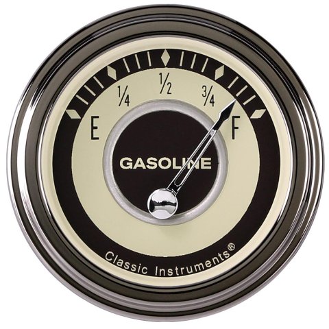 Classic Instruments Nostalgia VT Series Gauges NT14SLF Gauge, Series, Fuel Level, 0-30 ohm, 2 1/8 in., Beige Face, Stainless Low Step Bezel, Flat Lens, Each