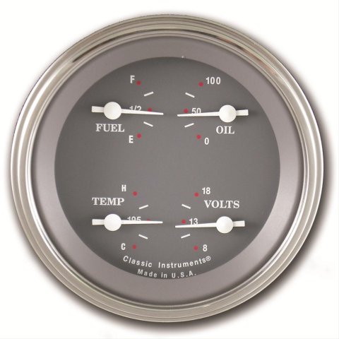Classic Instruments SG Series Gauge Sets SG77SLC Gauge, Series, Quad, Water Temperature, Oil Pressure, Fuel Level, 3 3/8 in., Gray Face, Analog, Each
