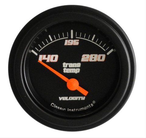 Classic Instruments Velocity Series Gauges VS27BBLF Gauge, Series, Analog, Transmission Temperature, 140-280 degrees F, 2 1/8 in., White Face, Electrical