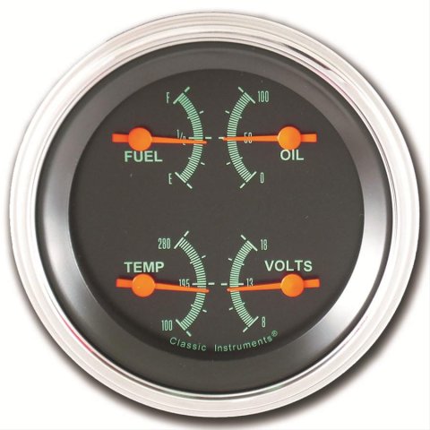 Classic Instruments G-Stock Series Gauge Sets GS73SLC Gauge, G-Stock, Quad, Water Temperature, Oil Pressure, Fuel Level, 3 3/8 in., Black Face, Analog, Each