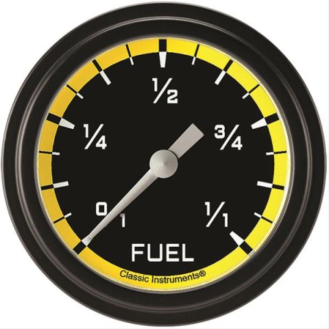 Classic Instruments Auto Cross Yellow Series Gauges AX309YBLF Gauge, Series, Low Step Bezel, Fuel Level, Empty/Full, Programmable, 2 5/8 in., Analog, Electrical, Each