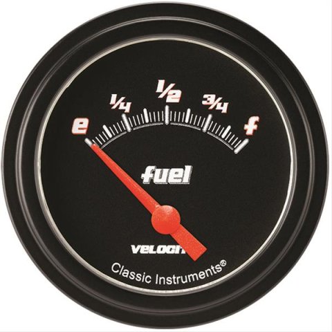 Classic Instruments Velocity Series Gauges VS211BBLF Gauge, Black Series, Fuel Level, Empty/Full, 75 Ohms/10 Ohms, 2 5/8 in., Low Step Bezel, Analog, Electrical, Each