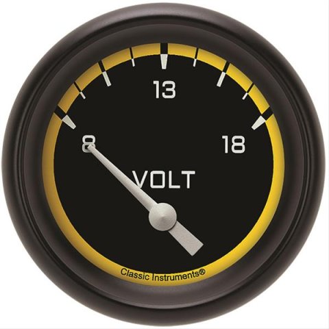 Classic Instruments Auto Cross Yellow Series Gauges AX230YBPF Gauge, Series, Voltmeter, 2 5/8 in., Performance Bezel, Analog, Electrical, Each