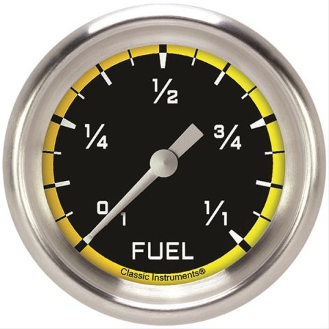 Classic Instruments Auto Cross Yellow Series Gauges AX309YAPF Gauge, Series, Performance Bezel, Fuel Level, Empty/Full, Programmable, 2 5/8 in., Analog, Electrical, Each
