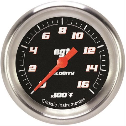 Classic Instruments Velocity Series Gauges VS398BAPF Gauge, Black Series, Pyrometer, 0-1,600 Degrees F, 2 5/8 in., Performance Bezel, Analog, Electrical, Each