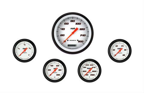 Classic Instruments Velocity Series Gauge Sets VS354WBLF Gauges, Series, Speedometer, Water Temperature, Oil Pressure, Fuel Level, Volt, White Face, Analog, Set of 5