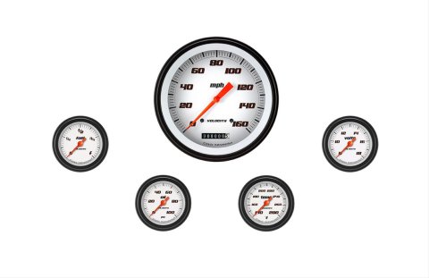 Classic Instruments Velocity Series Gauge Sets VS154WBLF Gauges, Series, Speedometer, Water Temperature, Oil Pressure, Fuel Level, Volt, White Face, Analog, Set of 5