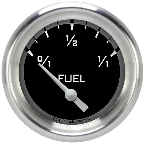 Classic Instruments Auto Cross Gray Series Gauges AX214GAPF Gauges, Series, Fuel Level, 0/1-1/1, Analog, Electrical, 2 5/8 in., Black Face, White Numbers, 0 ohms Empty, 30 ohms Full, Each