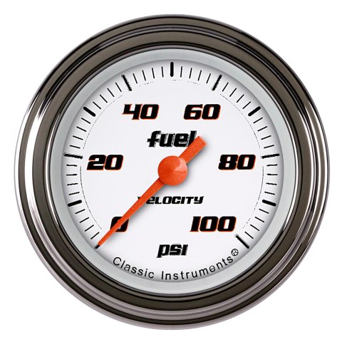 Classic Instruments Velocity Series Gauges VS146WSLC Gauges, Series, Fuel Pressure, 0-100 psi, Analog, Electrical, 2 1/8 in., White Face, Black Numbers, Stainless Steel Color Bezel, Each