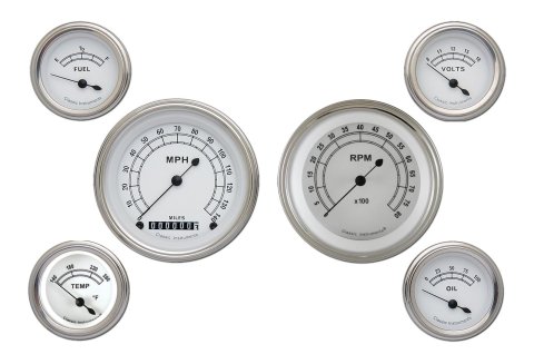 Classic Instruments White Series Gauge Sets CW01SLF Gauges, Series, Speedometer, Tach, Water Temperature, Fuel Level, Face, Analog, Electronic