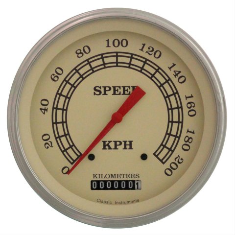 Classic Instruments Vintage Series Speedometers VT58SLC Speedometer, Series, 5 in. Diameter, 0-200 kph, Analog, Electrical, Curved Face, Each
