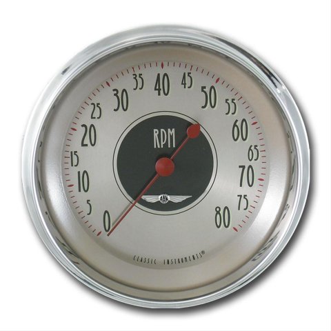Classic Instruments All-American Nickel Series Tachometers AN80SHC Gauge, Tachometer, Classic, Analog, 0-8,000 rpm, 3 3/8 in. Diameter, In-dash, Electrical, White Face, V8, Each
