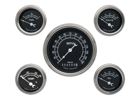 Classic Instruments Traditional Series Gauge Sets TR00SLF Set, Series, Analog, Electronic, White Face, Black Pointer, Polished Bezel, Kit