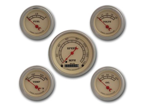 Classic Instruments Vintage Series Gauge Sets VT00SLF Gauges, Series, Speedometer, Oil Pressure, Water Temperature, Fuel Level, Tan Face, Analog, Set of 5