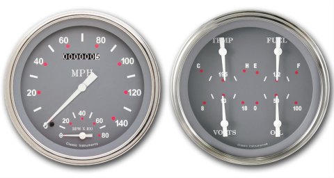 Classic Instruments SG Series Gauge Sets SG62SLC Gauges, SG, Speedometer, Tach, Water Temperature, Fuel Level, Voltmeter, 5 in., Gray Face, Analog, Set
