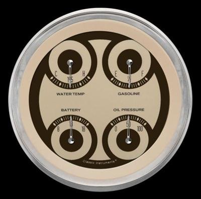 Classic Instruments Nostalgia VT Series Gauge Sets NT31SLC Gauge, VT, Quad, Water Temp., Oil Pressure, Fuel Level, Voltmeter, 5 in., Beige Face, Analog, Each