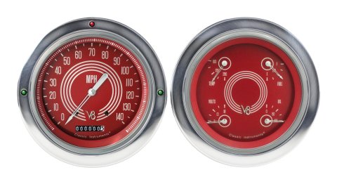 Classic Instruments 1954-55 Chevy Pickup Package Gauge Sets CT54V8RS52 Gauges, V8 Red Steelie, Speedometer, Water Temperature, Fuel Level, Voltage, Red Face, Analog, Chevy, Kit