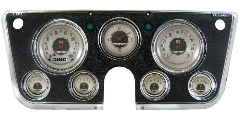 Classic Instruments 1967-72 Chevy Truck Package Gauge Sets CT67AN Kits, Gauges, Analog, Speedometer, Tach, Fuel Level, Oil Pres., Volts, Water Temp., Clock, Nickel Face, Brown Numbers, Chevy,GMC,Kit