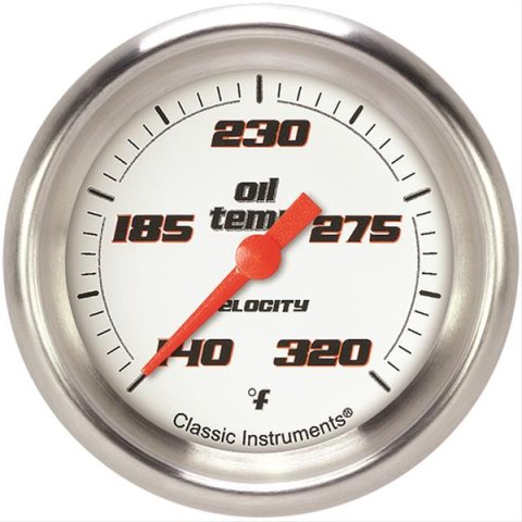Classic Instruments Velocity Series Gauges VS328WAPF Gauge, White Series, Oil Temperature, 140-320 Degrees F, 2 5/8 in., Performance Bezel, Analog, Electrical, Each
