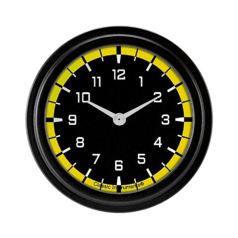 Classic Instruments Auto Cross Yellow Series Gauges AX92YBLF Gauge, Analog, AutoCross Series, Clock, 12 Hour, 2 5/8 in. Diameter, Black/Yellow Face, Full Sweep, Each