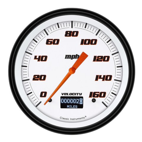 Classic Instruments Velocity Series Speedometers VS56DWBLF Speedometers, Series, 0-160 mph, 4 5/8 in., White Face, Black Numbers, Black Bezel, Analog, Electrical, Tripometer, Each
