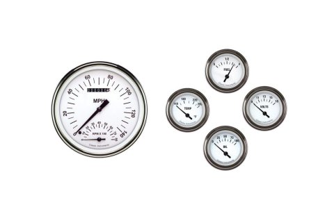Classic Instruments 1957-60 Ford Truck White Hot Gauge Sets FT57WH65 Gauges, Series, Speedtachular, Fuel Level, Oil Pressure, Voltmeter, Water Temperature, Short-Sweep, Ford, Truck, Set of 5