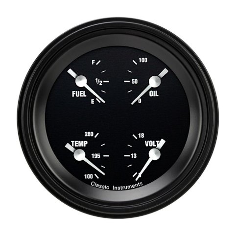 Classic Instruments Hot Rod Series Gauge Sets HR79BLF Gauge, Series, 3 3/8 in., Quad, Water Temperature, Oil Pressure, Voltmeter, Fuel Level, Black Low-Step Bezel, Flat Lens, Each