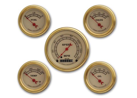 Classic Instruments Vintage Series Gauge Sets VT00GLF Gauges, Vintage, Analog, Speedometer, Oil Pressure, Water Temperature, Fuel Level, Voltmeter, Cream Face, Kit