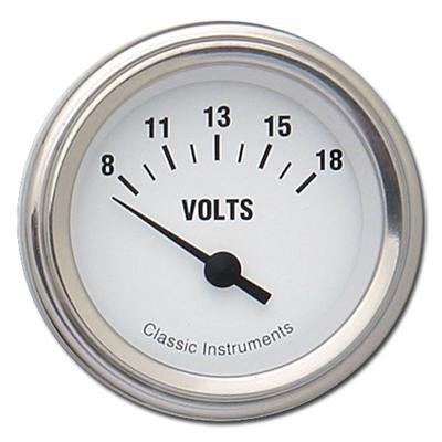 Classic Instruments White Hot Series Gauges WH30SLC Gauge, Series, Voltmeter, 8-18 V, 2 1/8 in., Face, Analog, Electrical, Each
